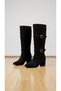 Women's Suede Boots with Double Belt Buckle Detail, Thick Heeled, Below the Knee, Stylish Boots - 2