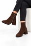 Chunky heel pointed toe zip-up women's boots - brown - 3