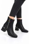 Thick Heel Pointed Toe Zippered Women's Boots Black-Silver