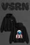 Space Astronaut_1 Design Back Printed Oversize Black Hooded Sweatshirt