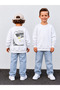 Boy's Crew Neck Sweatshirt Printed 3 Yarn Threaded Winter Comfortable Fit Cotton Sweatshirt