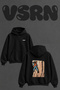 Kaya Tirmanisi_2 Design Back Printed Oversize Black Hooded Sweatshirt