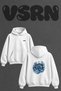 Compass Wave Design Back Printed Oversize White Hooded Sweatshirt
