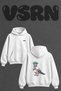 Ny Liberty Pigeon Design Back Printed Oversize White Hooded Sweatshirt