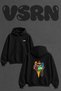 Gym Icecream Design Back Printed Oversize Black Hooded Sweatshirt