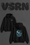 Ship Moon Design Back Printed Oversize Black Hooded Sweatshirt