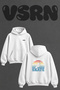 Skate Retro Design Back Printed Oversize White Hooded Sweatshirt