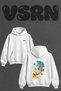 Retro Jazz Design Back Printed Oversize White Hooded Sweatshirt