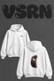 Red Eye Eagle Design Back Printed Oversize White Hooded Sweatshirt