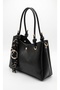 Women's Scarf Detailed Shoulder Bag with Knot Handles and Cross Strap – Black - 3