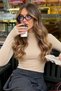 Women's Cream Soft Stand Collar Blouse with Finger Detail