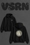 Viking Horse Wolf Design Back Printed Oversize Black Hooded Sweatshirt