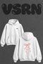 Pink Pearl Bow Design Back Printed Oversize White Hooded Sweatshirt