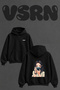 Anime Camera Girl Design Printed Oversize Black Hooded Sweatshirt