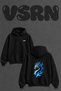 Blue Dragon Design Back Printed Oversize Black Hooded Sweatshirt