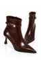Women's Shiny Patent Leather Motif Buckle Detail Stylish Design Zippered Pointed Toe Thin Heeled Ankle Boots - 3