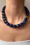 Marnie Gold Detailed Square Acrylic Bead Necklace - Navy Blue - 2