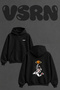 Astronaut Saturn Dunk Design Back Printed Oversize Black Hooded Sweatshirt