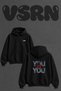 You Vs You Design Back Printed Oversize Black Hooded Sweatshirt