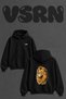 Lion Head Design Back Printed Oversize Black Hooded Sweatshirt