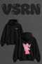 Pink Angel Design Back Printed Oversize Black Hooded Sweatshirt
