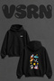 Astronaut Rocket Ufo Design Back Printed Oversize Black Hooded Sweatshirt