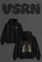 Skeleton Salt Atom Design Back Printed Oversize Black Hooded Sweatshirt