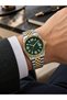 Men's Wristwatch Green Honeycomb Pattern Dial with Golden Yellow Bezel Silver Gold Color Steel Band Quartz Analog with Calendar 3 Atm - 2
