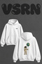Astronaut Earth Design Back Printed Oversize White Hooded Sweatshirt