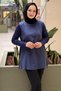 Stripe Patterned Mercerized Combination Zipper Detailed Cupra Tunic - 2