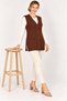 Plus Size Brown Hair Braid Patterned V-Neck Buttoned Pocketed Long Stylish Mother's Knitwear Vest - 5