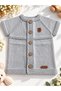 Hand Knitted Baby Vest Short Sleeve Buttoned Handmade Blue/Light Gray 6-24 Months Two Sets / 2 Pieces - 5