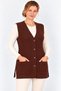 Plus Size Brown Hair Braid Patterned V-Neck Buttoned Pocketed Long Stylish Mother's Knitwear Vest - 2