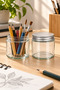 2 Pieces 100 ml Transparent Glass Jars with Silver Metal Lids - Storage for Candles, Creams, and Cotton - 8
