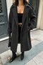 Asur Boutique Women's Quality Belted Dark Anthracite Long Cashmere Coat - 4