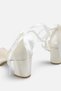 Pearl Lace Women's Lace and Pearl Detailed Pointed Toe Thick Heeled Ribbon Tied Wedding Wedding Bridal Shoes 6 cm - 7