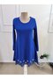 Women's long sleeve crew neck cropped crepe dress with laser cut hem detail - imported - 4