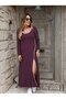 Women's Long Sleeve Round Neck Slit Long Viscose Two-Thread Dress