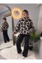 Çi̇çekli̇ Teddy Ribbed High Collar Oversize Plush Sweatshirt with Half Zipper - Mzr