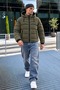 Men's Thick Hooded Winter Khaki Coat with Pockets - 3