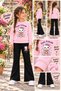 Winter, Spring, and Autumn Girls' Black Spanish Flared Bottoms and Pink Sweat Top - 2