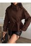 Women's Stand Collar Buttoned Waist-Tied Jacket Cashmere Coat - 5