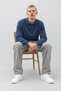 Men's Polo Collar Buttoned Long Sleeve Blue Sweater - 4