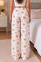Women's Love Writing Printed Bear Pattern Satin Ribbon Waist Detail Thick Interlock Fabric Pajama Bottoms - 4