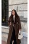 Women's Fur Collar Belted Long Checked Coat