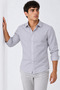 Men's Classic Collar Long Sleeve Buttoned Gray Shirt - 3