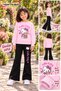 Winter, Spring, and Autumn Girls' Black Spanish Flared Bottoms and Pink Sweat Top - 2