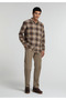 Regular Fit Shirt Neck Plaid Men's Brown Long Sleeve Shirt - 3