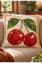 Cherry Amour Premium Fringed 4-Piece Throw Pillow Cover Set |   Red Cherry, Retro Stripes and Gingham Pattern |   Colorful Stylish Living Room Decor - 4