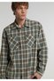 Comfort Fit Shirt Neck Plaid Men's Green Long Sleeve Shirt